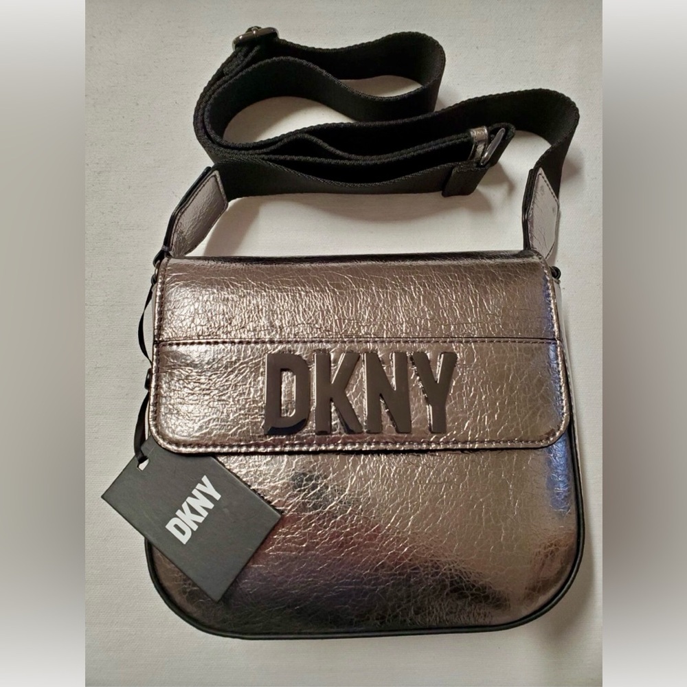 DKNY Tilly Flap Crinkled Bronze Crossbody Bag